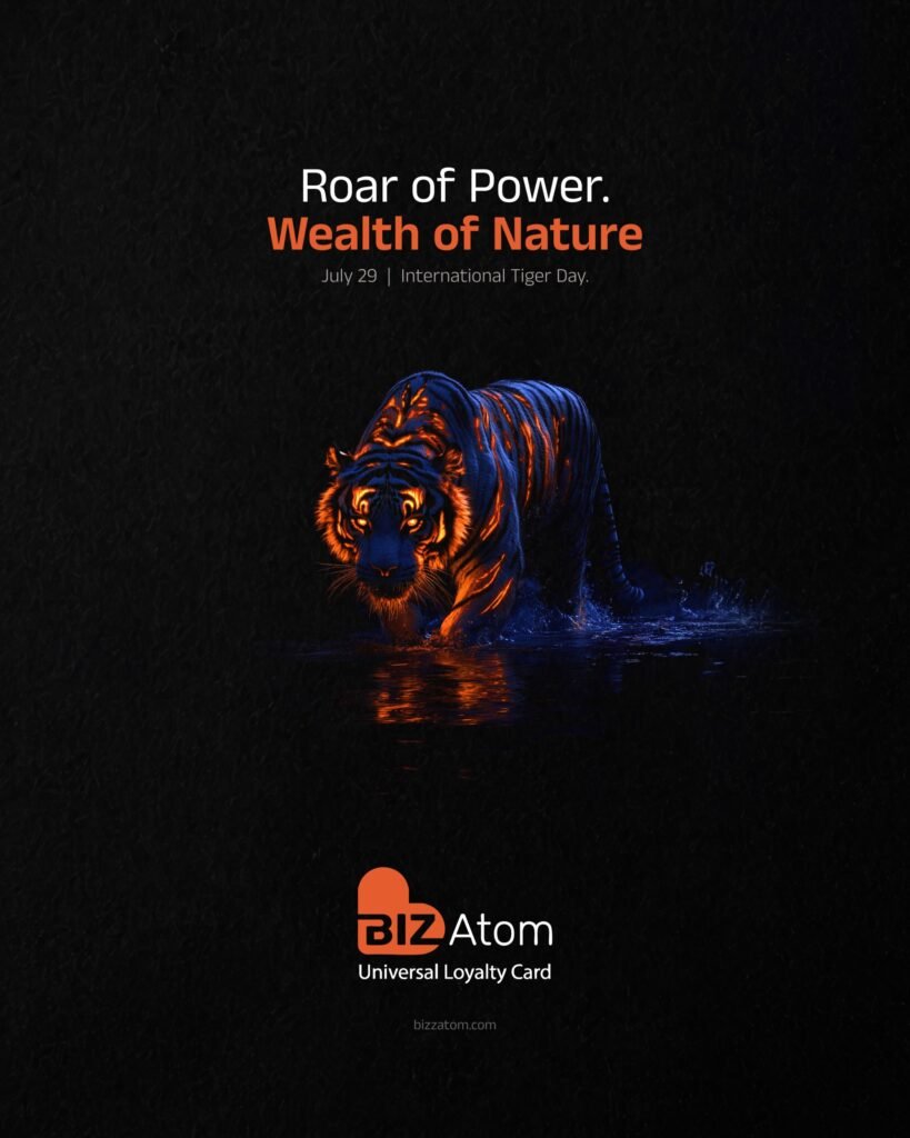 Black backgound and Glowing Tiger art work with text for international Tiger day by bizatom